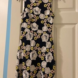 Aqua Navy Floral Embroidered Dress